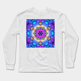 Mosaic Mandala Flower Purple Blue and Yellow Long Sleeve T-Shirt